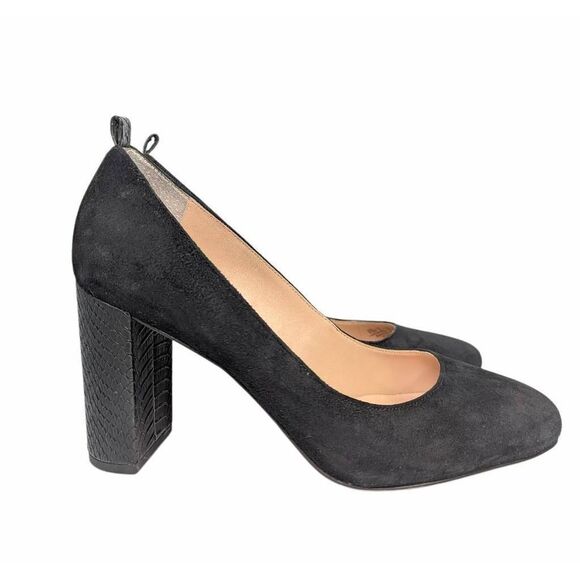 Franco Sarto Ingall black suede snakeskin accent block heel pumps women's 8.5 - Picture 4 of 8